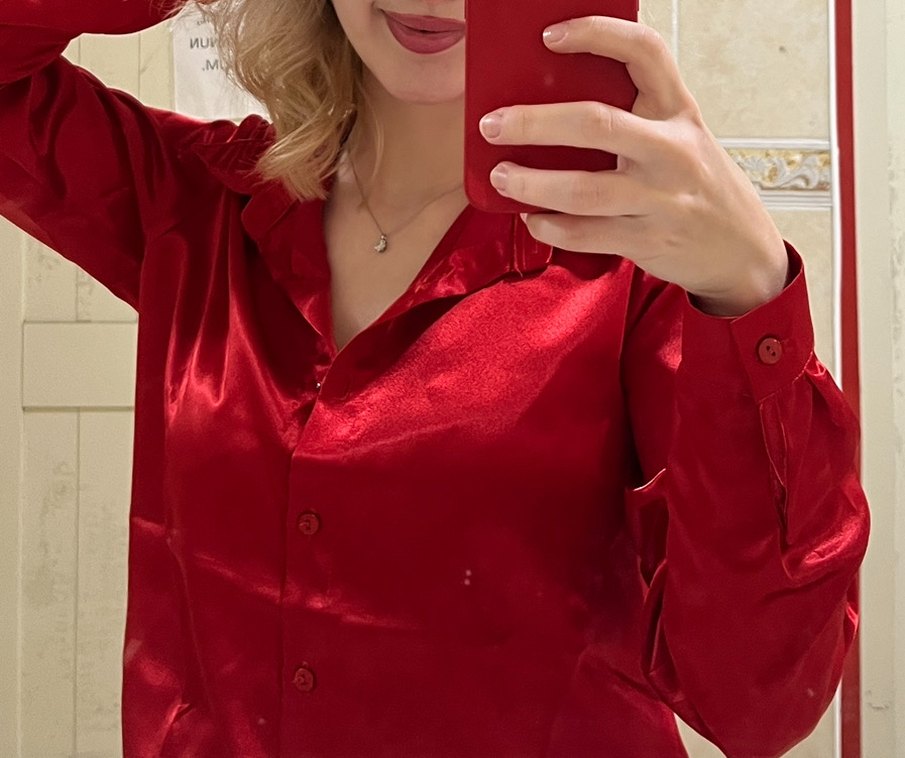 kırmızı saten gömlek - Görsel 2