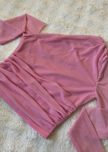 Pembe Drapeli Uzun Kollu Bluz - Görsel 2