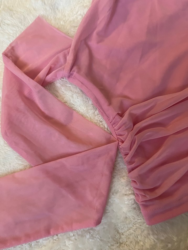 Pembe Drapeli Uzun Kollu Bluz - Görsel 3