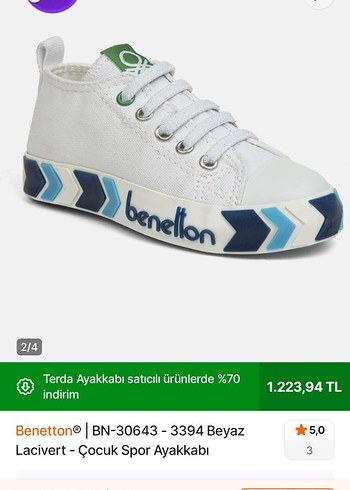 Benetton Beyaz Lacivert Erkek Çocuk Spor Ayakkabı