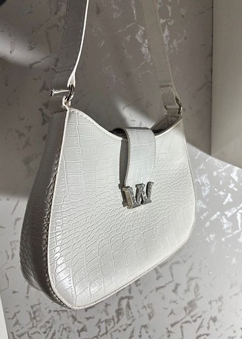 Beyaz Deri Yılan Desenli Kadın Çanta - Görsel 2