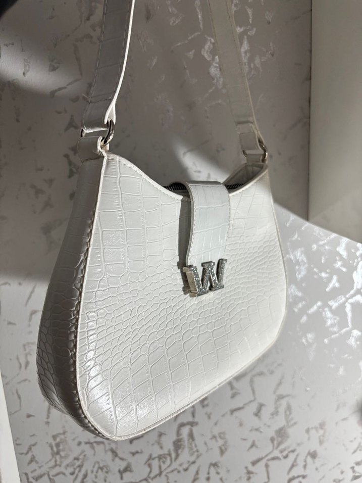 Beyaz Deri Yılan Desenli Kadın Çanta - Görsel 2