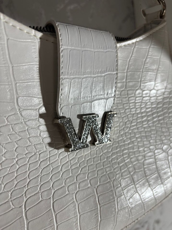 Beyaz Deri Yılan Desenli Kadın Çanta - Görsel 4