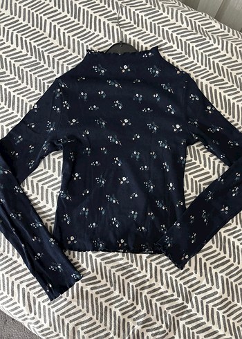 Düğmeli Yüksek Yakalı Mavi Kadın Bluz - Görsel 3