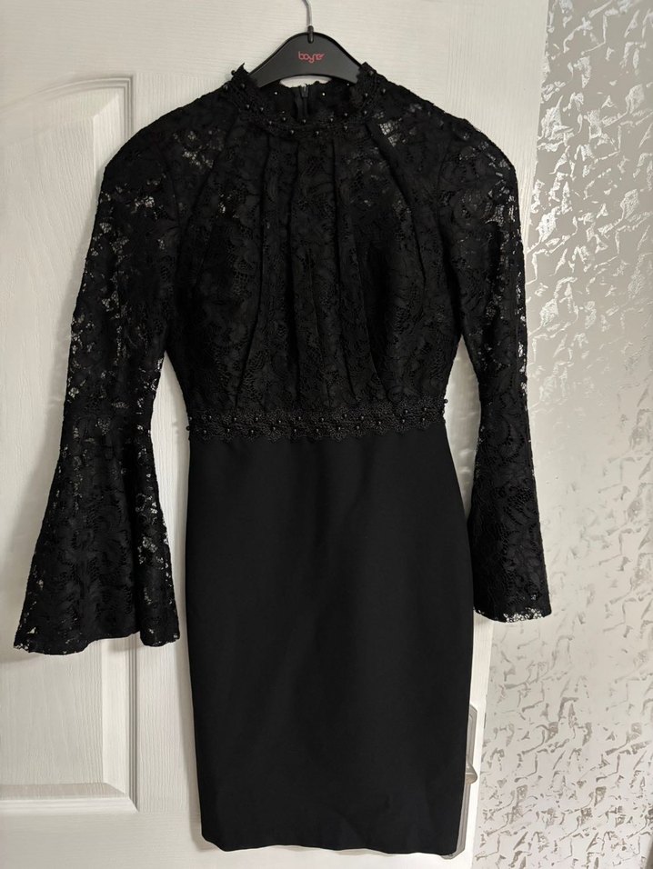 Dantel Detaylı Uzun Siyah Gotik Elbise - Görsel 5