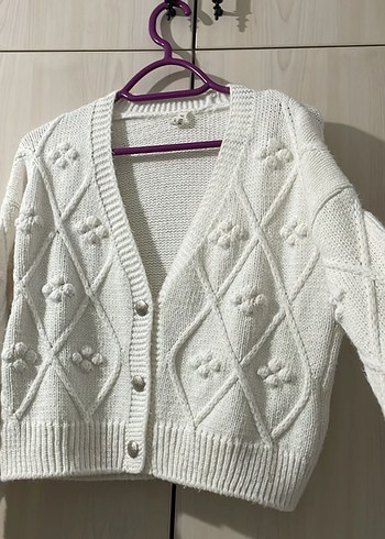 Nakışlı Beyaz Midi Triko Hırka - Görsel 3