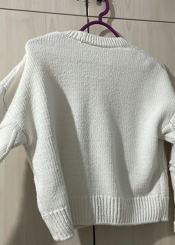 Nakışlı Beyaz Midi Triko Hırka - Görsel 4