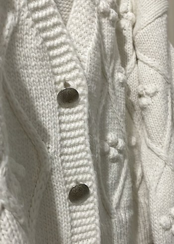 Nakışlı Beyaz Midi Triko Hırka - Görsel 5