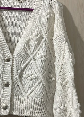 Nakışlı Beyaz Midi Triko Hırka - Görsel 2