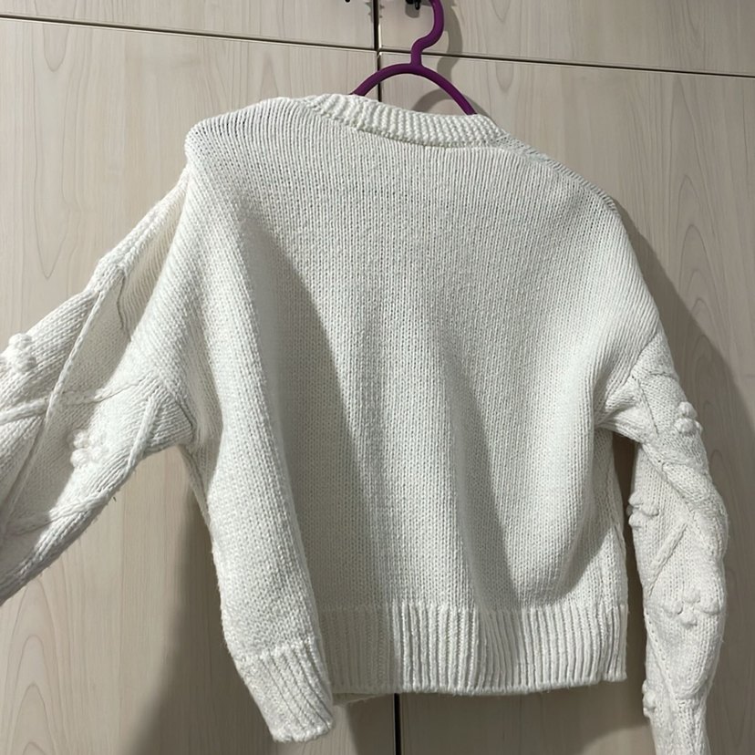 Nakışlı Beyaz Midi Triko Hırka - Görsel 4