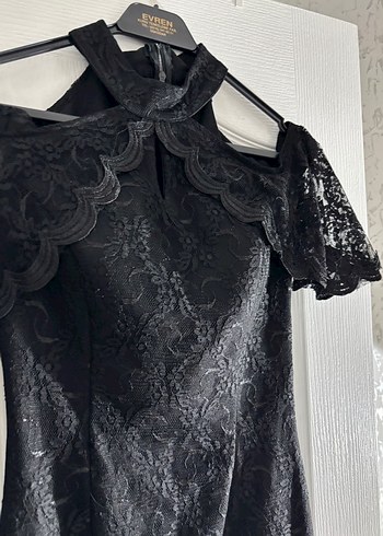 Dantel Detaylı Siyah Midi Gotik Elbise - Görsel 2