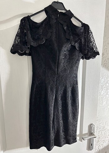 Dantel Detaylı Siyah Midi Gotik Elbise - Görsel 4