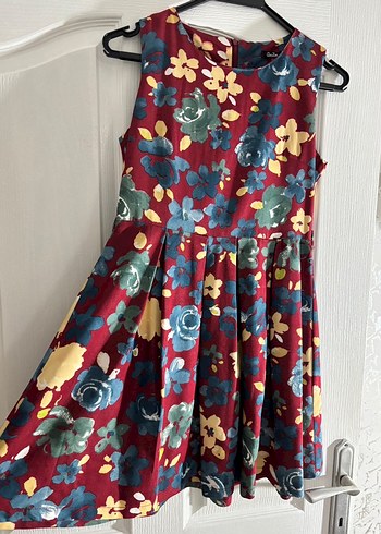 Bordo Çiçekli Midi Bohem Elbise - Görsel 2