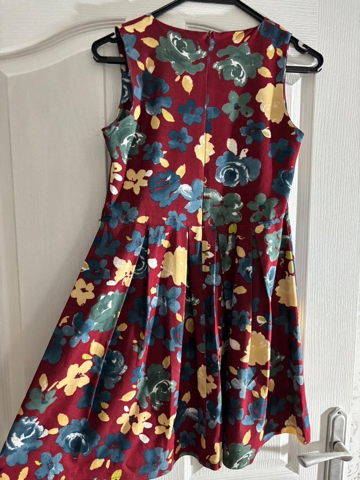 Bordo Çiçekli Midi Bohem Elbise - Görsel 3