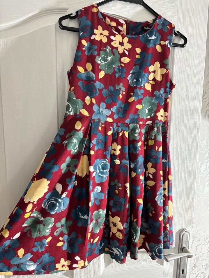 Bordo Çiçekli Midi Bohem Elbise - Görsel 2