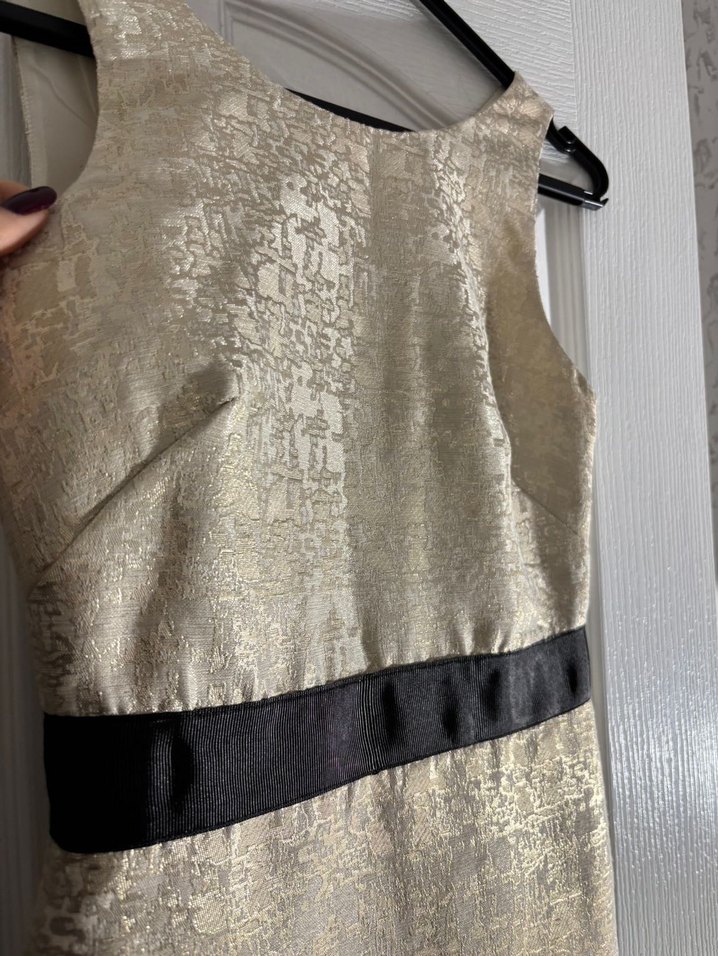 Altın Renkli, Kemerli Midi Kadın Elbise - Görsel 2