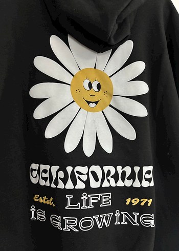 Siyah Kapüşonlu Çiçek Baskılı Sweatshirt - Görsel 4