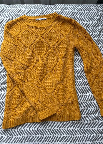 Sarı Örgü Kadın Kazak - Görsel 4