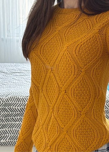 Sarı Örgü Kadın Kazak - Görsel 2