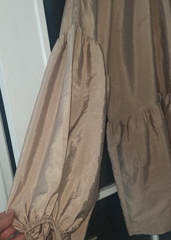 Bej Parlak Midi saten üst - Görsel 2