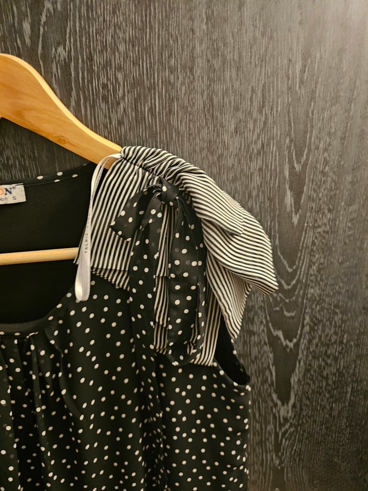 Puantiye Desenli Uzun Gri elbise - Görsel 3