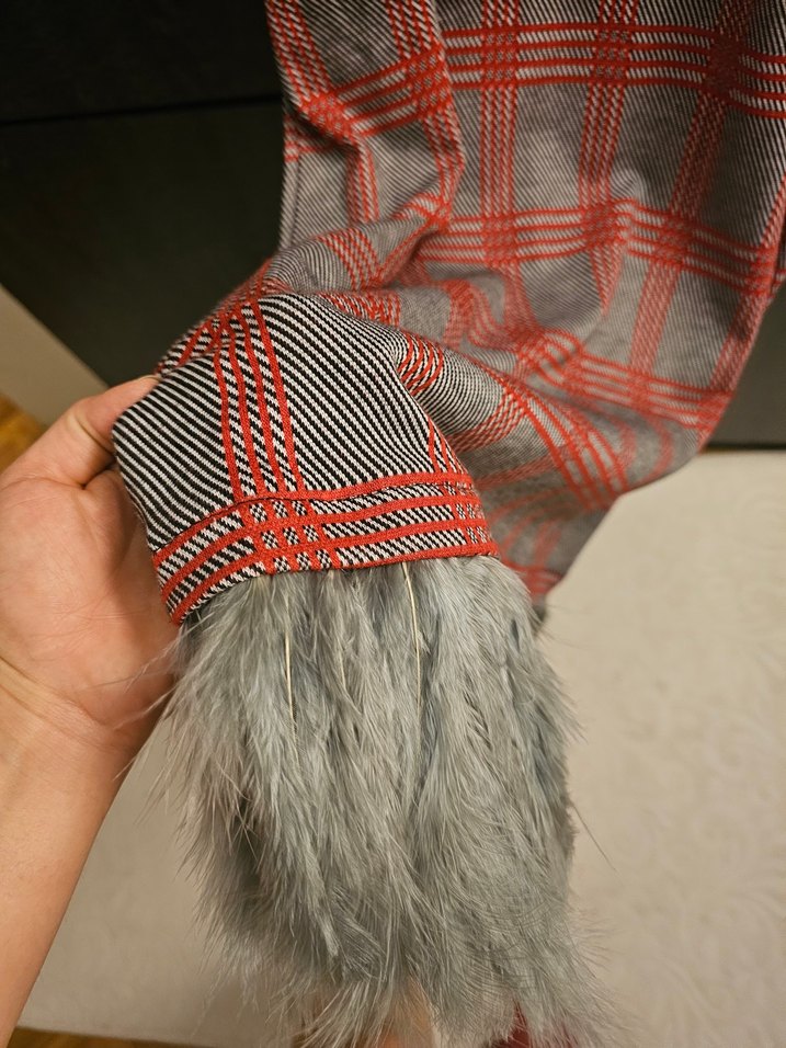 Kısa Kollu Gri Ekose Midi Elbise - Görsel 3