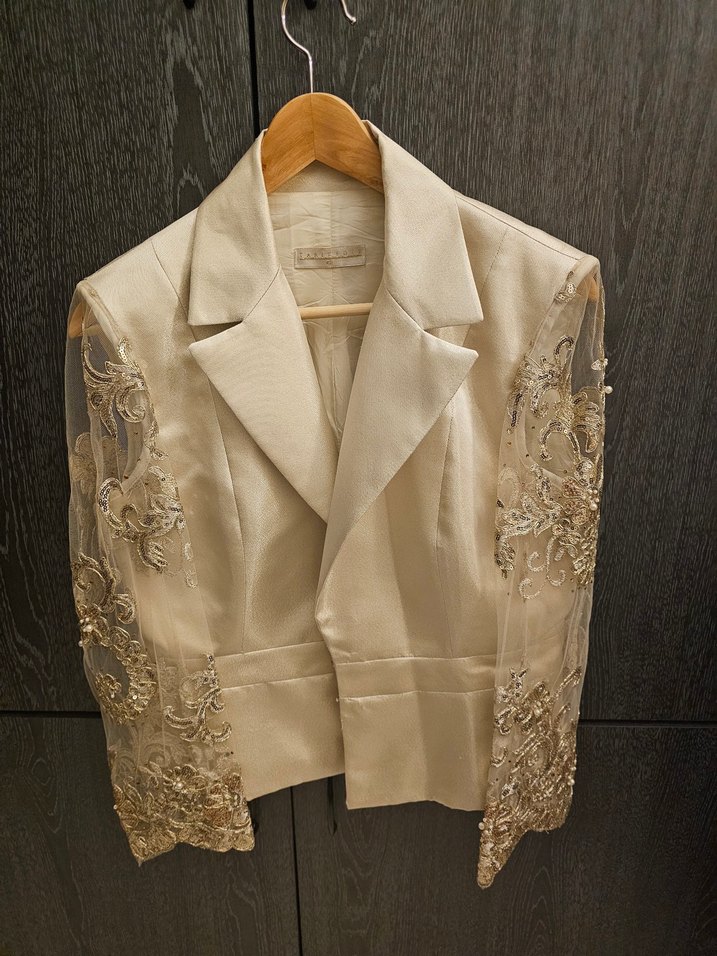 Dantel İşlemeli Bohem Beyaz Bluz etek ceket takim - Görsel 2