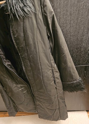 Gri Midi Kadın Kışlık Ceket Kürklü - Görsel 3