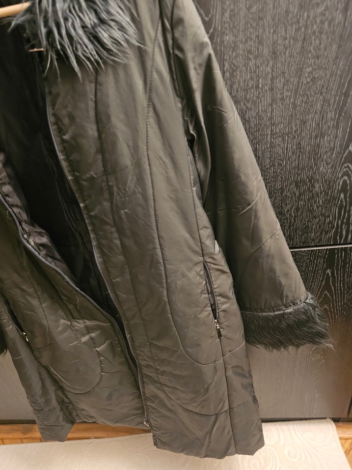 Gri Midi Kadın Kışlık Ceket Kürklü - Görsel 3