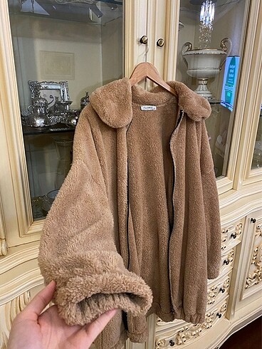 s Beden camel Renk Peluş Fermuarlı Hırka