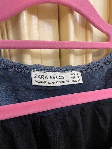 s Beden lacivert Renk Zara Marka Dantel Detaylı Desenli Elbise