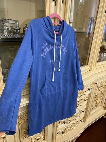 Zara Mavi kapüşonlu sweat elbise tunik