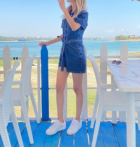 xs Beden lacivert Renk Kısa Kot Tulum