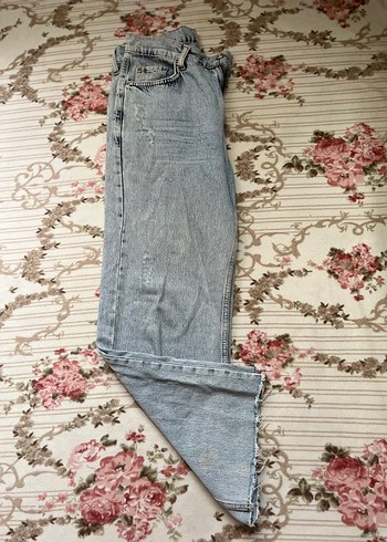 Diğer Düğmeli Gri Kadın Midi Boy Bol Kesim Kot Pantolon