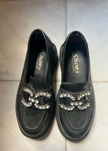 35,5 Beden siyah Renk Siyah Yılan Desenli Tokalı Platform Loafer