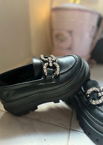 Dogo Shoes Siyah Yılan Desenli Tokalı Platform Loafer