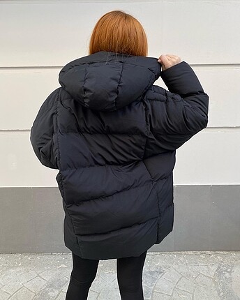 l Beden Oversize Yarasa Kapüşonlu şişme mont