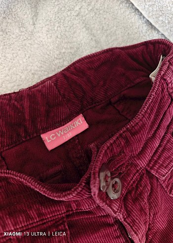 24-36 Ay Beden Bordo Kadife Düğmeli Kız Pantolon