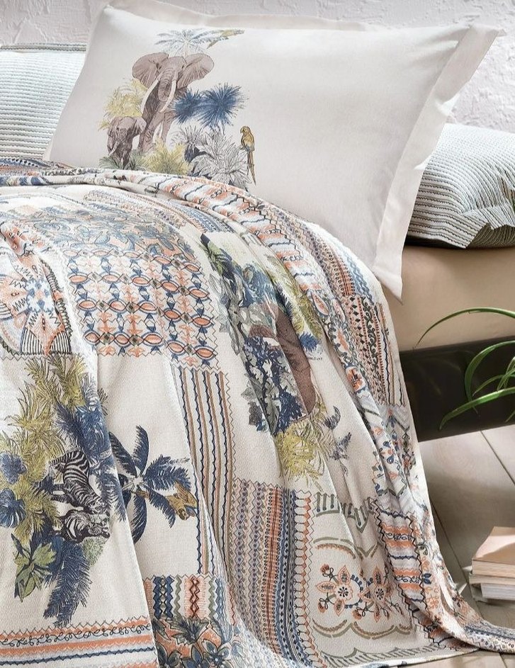 Etnik Desenli Pastel Renkli %100 Pamuk Pike Takımı - Görsel 2