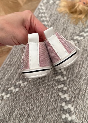 Pembe Örgü Kumaş Kız Bebek İlk Adım Ayakkabısı - Görsel 2