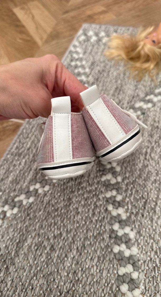 Pembe Örgü Kumaş Kız Bebek İlk Adım Ayakkabısı - Görsel 2
