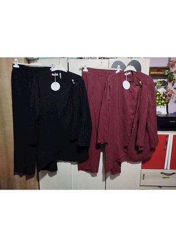 Bordo Keten Mini Kadın Bol Kesim Pantolon