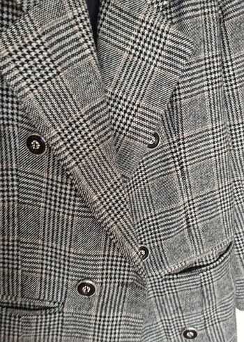 Düğmeli Gri Ekose Kadın Blazer - Görsel 4