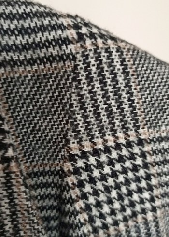 Düğmeli Gri Ekose Kadın Blazer - Görsel 3