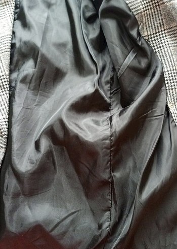 Düğmeli Gri Ekose Kadın Blazer - Görsel 5