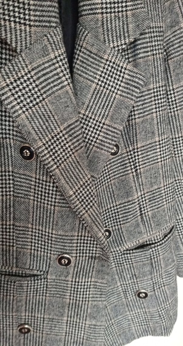 Düğmeli Gri Ekose Kadın Blazer - Görsel 4