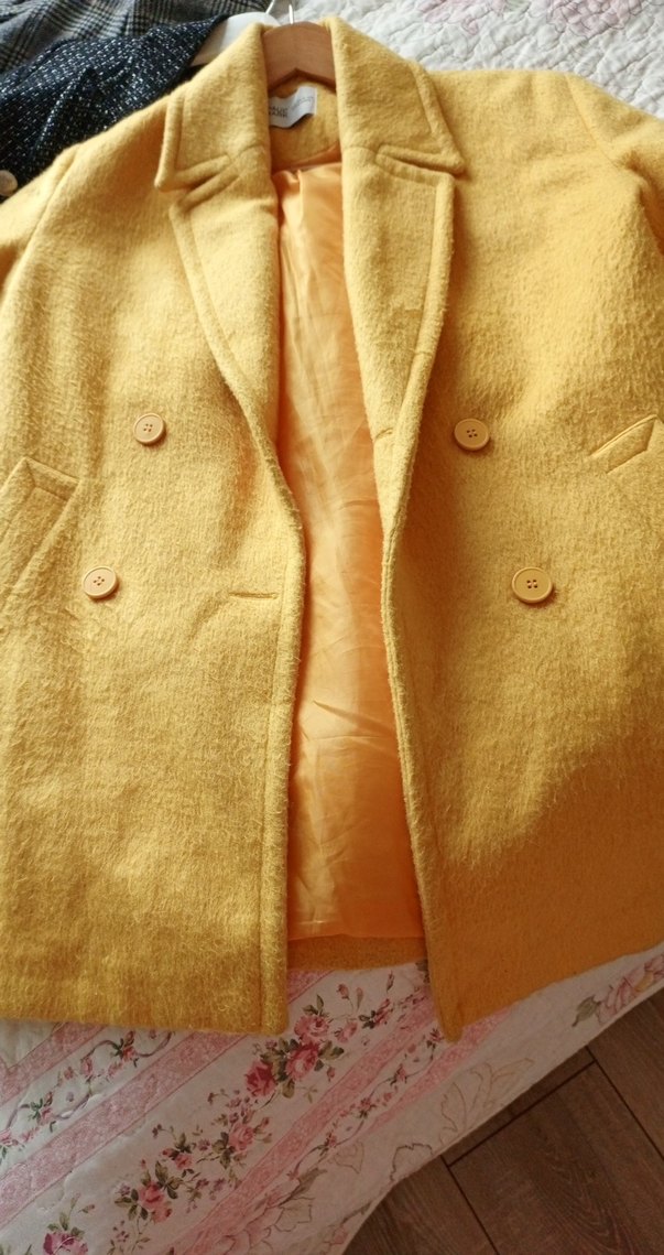 Sarı Düğmeli Midi Kadın kaşe Kaban - Görsel 5