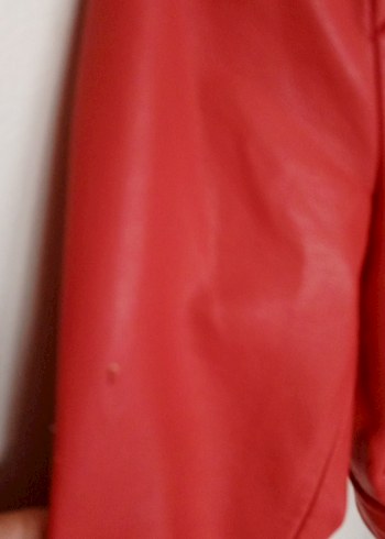 Kırmızı Deri Kadın Biker Ceket - Görsel 4