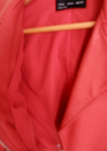 Kırmızı Deri Kadın Biker Ceket - Görsel 3