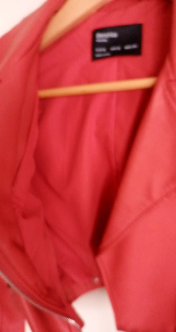 Kırmızı Deri Kadın Biker Ceket - Görsel 3